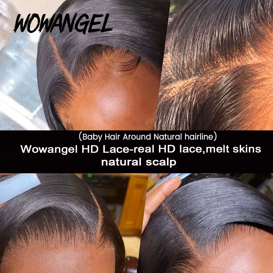 Wow Angel-Perruque de Cheveux Humains Lisses, Fermeture en Dentelle HD, Peaux Fondues, Pre-Plucked,