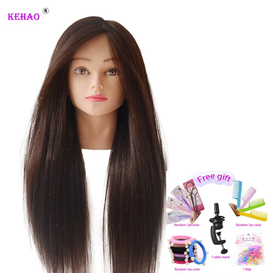Tête de poupée en cheveux réels 85%, pour coiffure, coiffure, Mannequin professionnel, coiffage pour