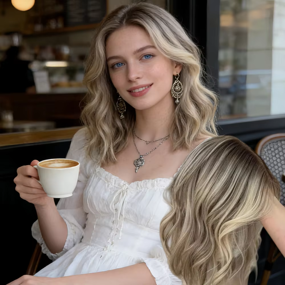 Perruques Lace Front Blondes Ombrées à Racines Foncées pour Femmes, Courtes, Ondulées, en Fibre Rési