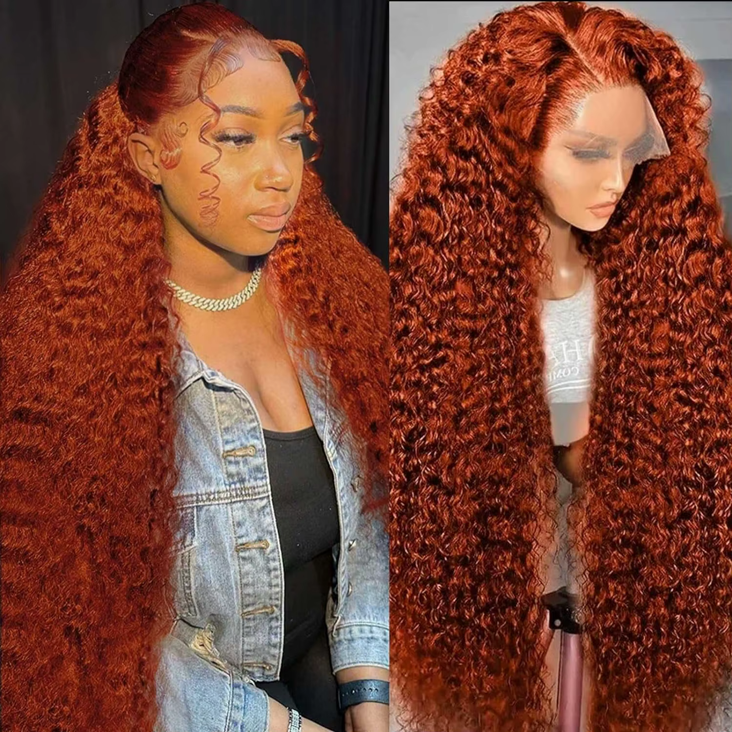 Perruques Lace Front Lafino Water Wave Ginger Orange en Cheveux Humains Colorés 350, Perruque Humain