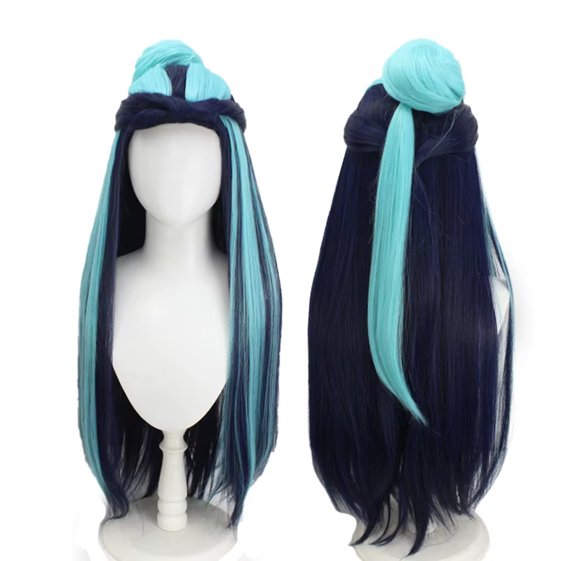 Perruque de cosplay Sword Shield Nessa, cheveux bleu foncé, longs cheveux bleus et noirs pour fête, 