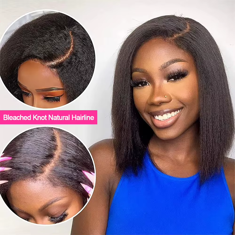Bon Prix Yaki 250% Perruque Raw Hair Sans Colle Perruque BOB Courte Kinky Straight Perruque Afro Nat