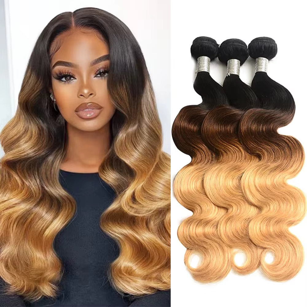Extensions de cheveux humains 26 pouces, 3 tons ombrés, couleur T1B/4/27, brésiliennes, ondulées, 2,