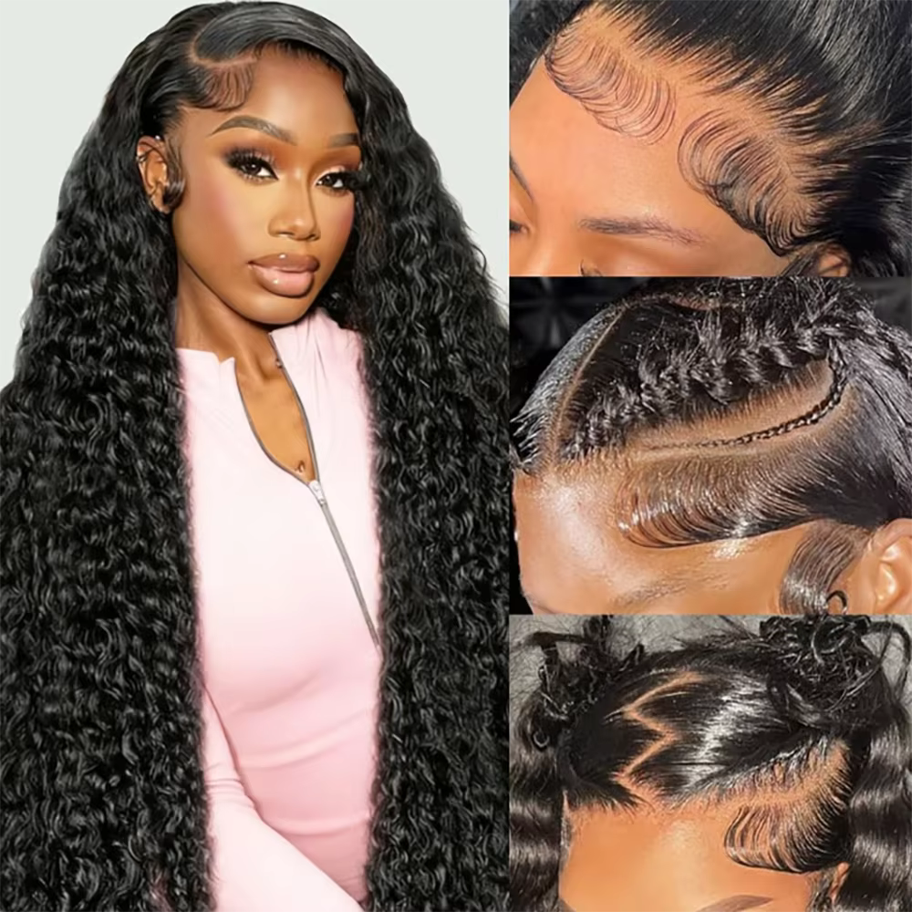 Perruque sans colle en cheveux humains de 30 à 40 pouces, perruque brésilienne bouclée à ondulations
