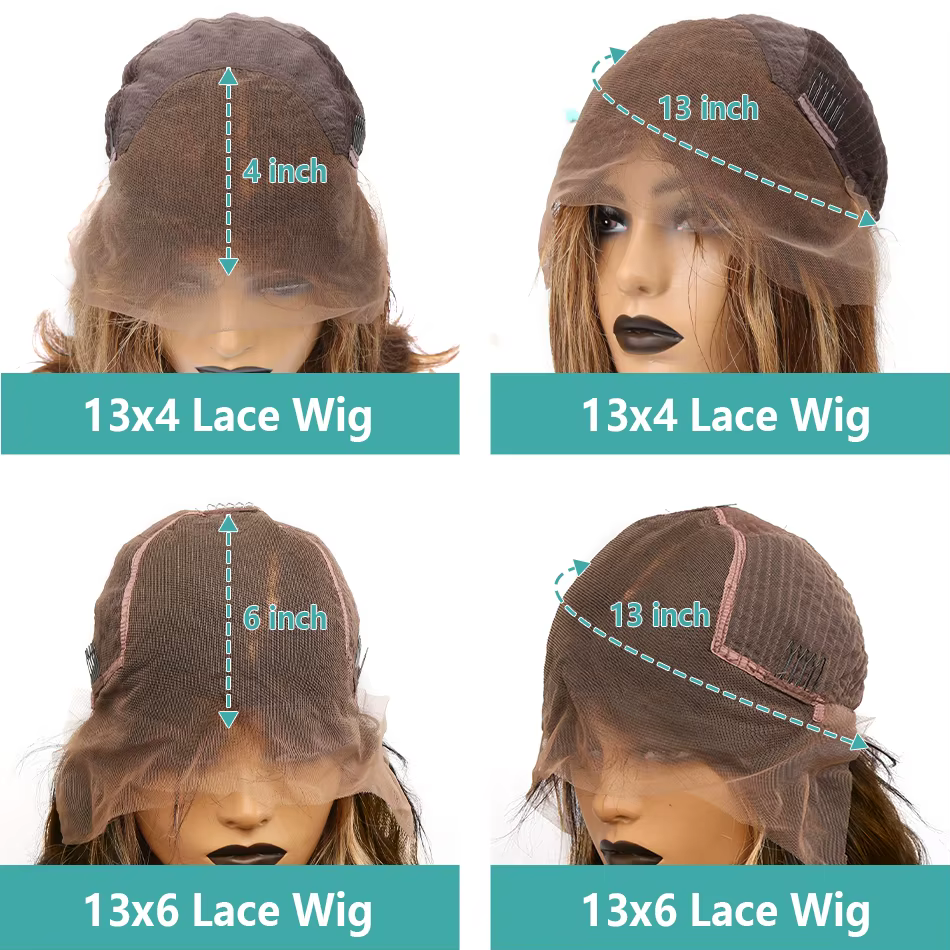 Perruque Lace Front Wig Body Wave Naturelle Remy Sans Colle, Cheveux Humains, Balayage Blond Brun Om