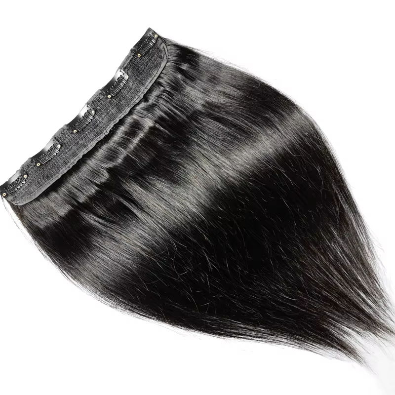 Extensions de cheveux humains à clips pour femmes, 8 pièces, cheveux longs et lisses, invisibles, sa