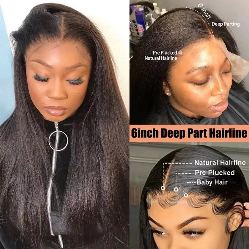 Perruque Lace Front Wig naturelle Remy, cheveux crépus lisses, Transparent HD, sans colle, avec raie