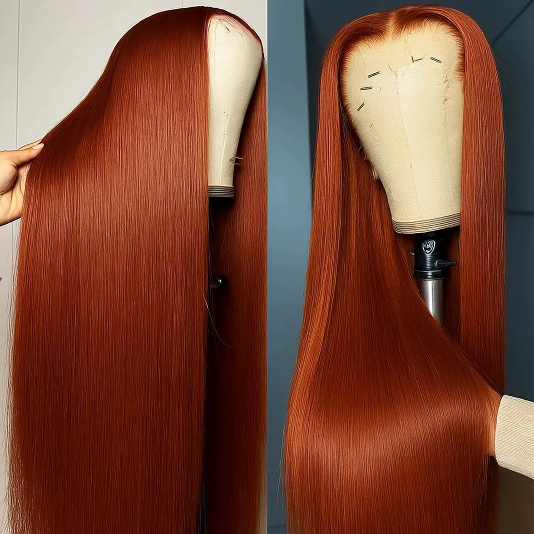 Perruque Lace Front Wig synthétique lisse, couleur gingembre Orange miel blond 13x4x1, en Fiber rési