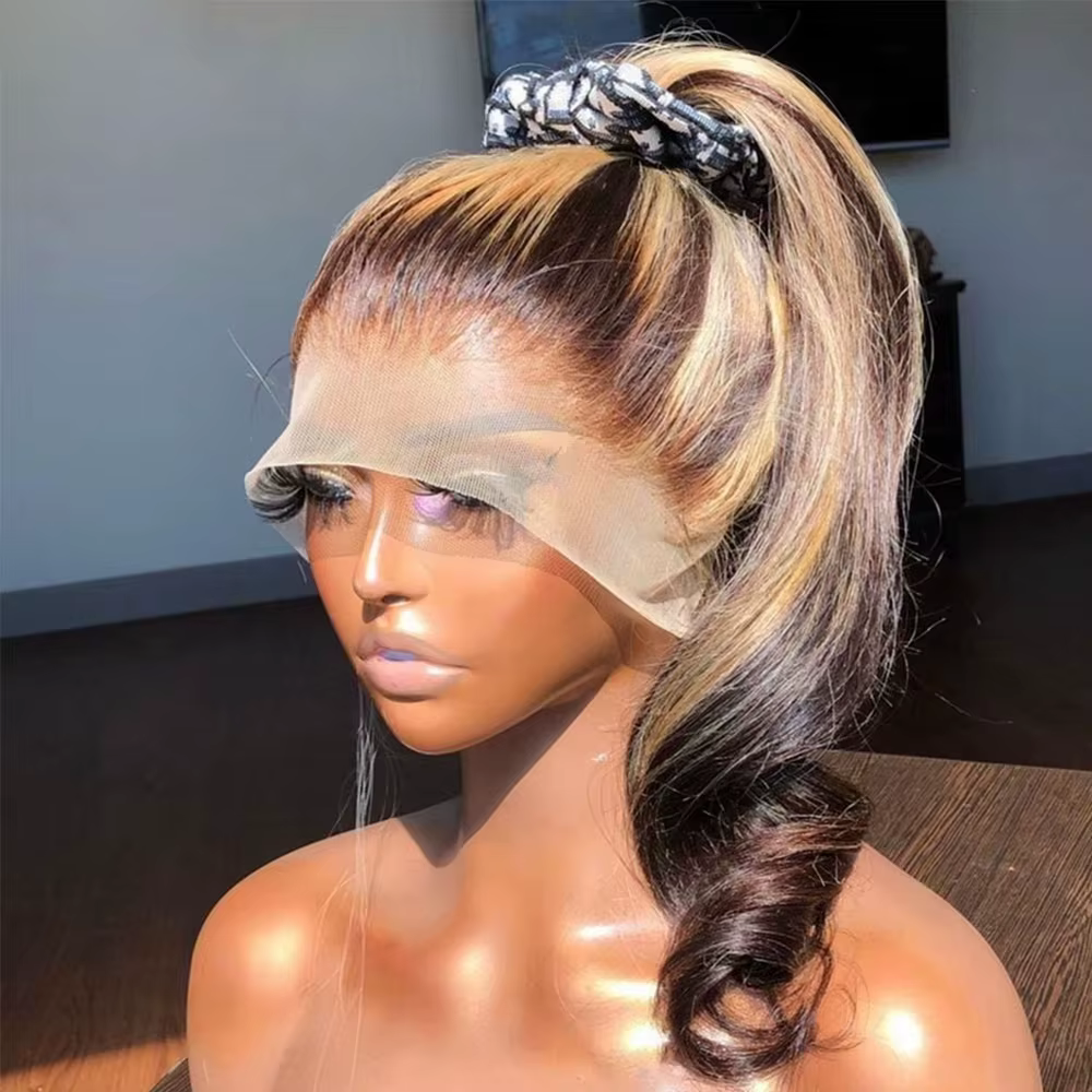 P4/27 miel blond 34 pouces droite dentelle avant perruques mettre en évidence sans colle perruque ch