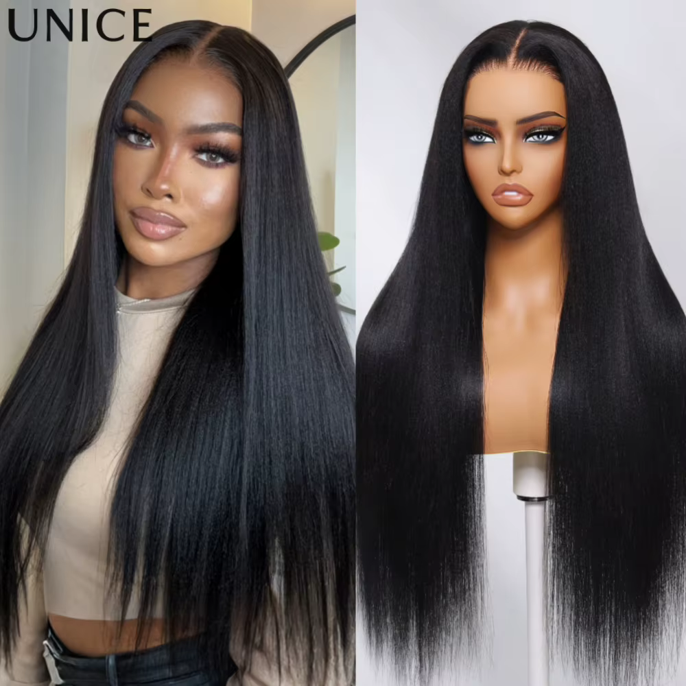 Perruque lisse Yaki UNice 7x5 Lace Bye Bye Slip ™ Perruque sans colle en cheveux humains prête à p