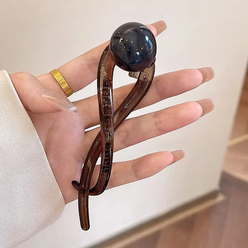 Pince à cheveux torsadée à la mode, ligne de perles de café simple, pince à tête arrière, pince requ
