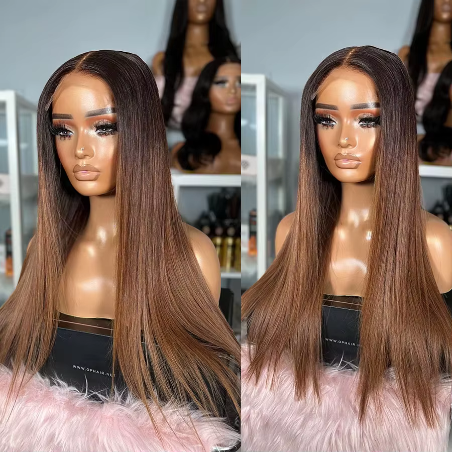 13x4 HD Ombre coloré brésilien droit dentelle devant cheveux humains Perruques souligner Perruques s
