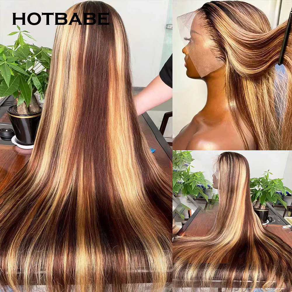 Perruque Lace Front Wig Brésilienne Naturelle Sans Colle, Cheveux Lisses, 13x6 HD, Prêt à vitation, 