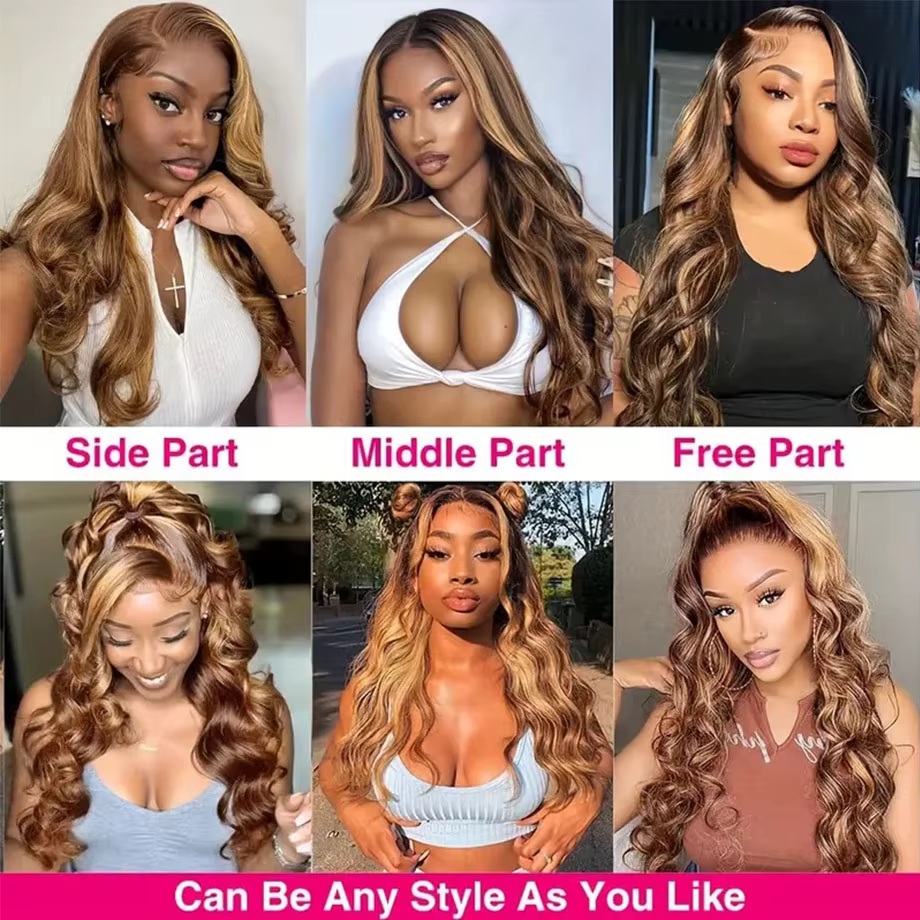 Perruque Lace Frontal Wig naturelle Body Wave à reflets, cheveux humains, 13x4, 13x6, HD, 30 pouces,