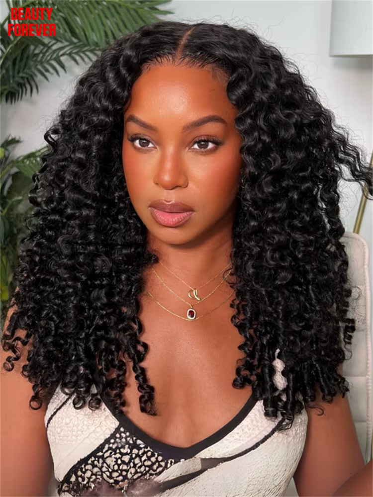 7X5 Bye Bye noeuds doigt bobines bouclés sans colle perruque de cheveux humains sans colle Transpare