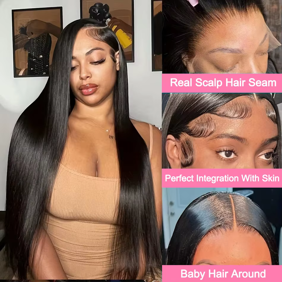 Perruque Lace Front Wig brésilienne lisse, cheveux brésiliens transparents, aspect naturel, naissanc