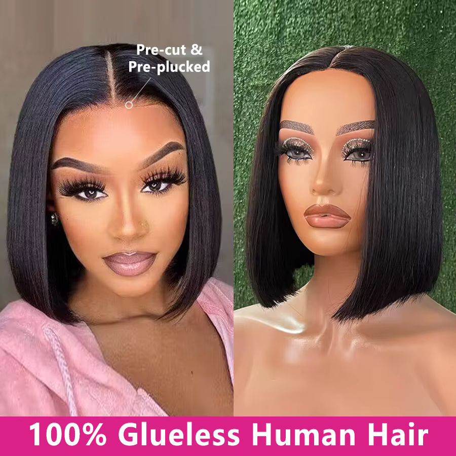 Wear And Go perruques sans colle cheveux humains fermeture pré-épilée Bob perruques cheveux humains 
