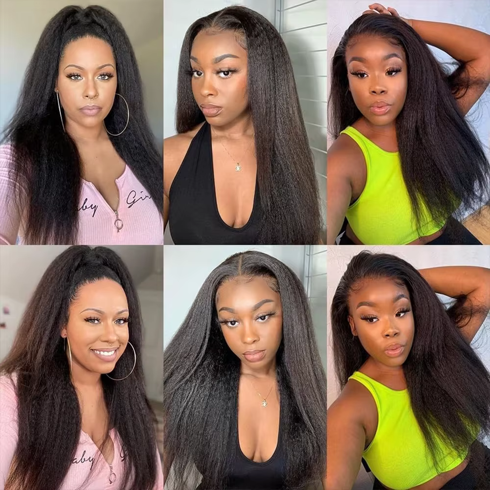 Perruques Lace Front Kinky Straight de 40 pouces en cheveux humains, densité 250%, Yaki Straight, de