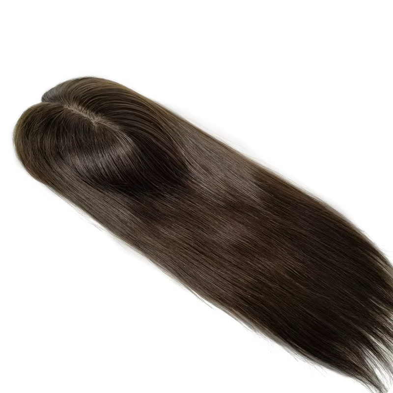 Topper de cheveux humains Remy en soie, 15x16CM, pour femmes, Base en soie lisse, Clip pour perte de