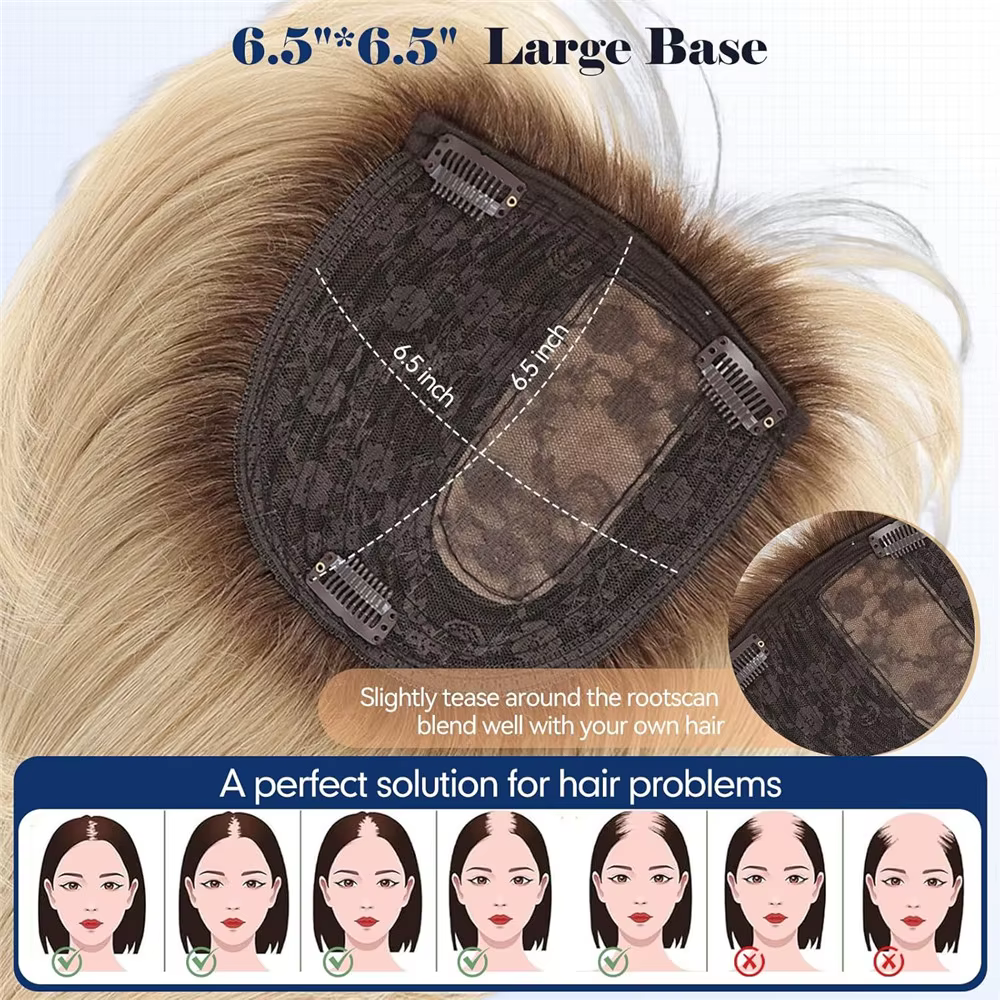 10 pouces cheveux humains Topper pour femmes 6.5x6.5 pouces Base en soie Ombre blond clair partie la
