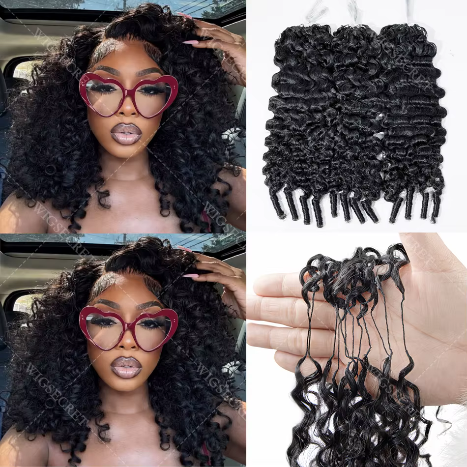 Mèches de cheveux humains bouclés style birman pour crochet, tresses invisibles sans nœuds, cheveux 