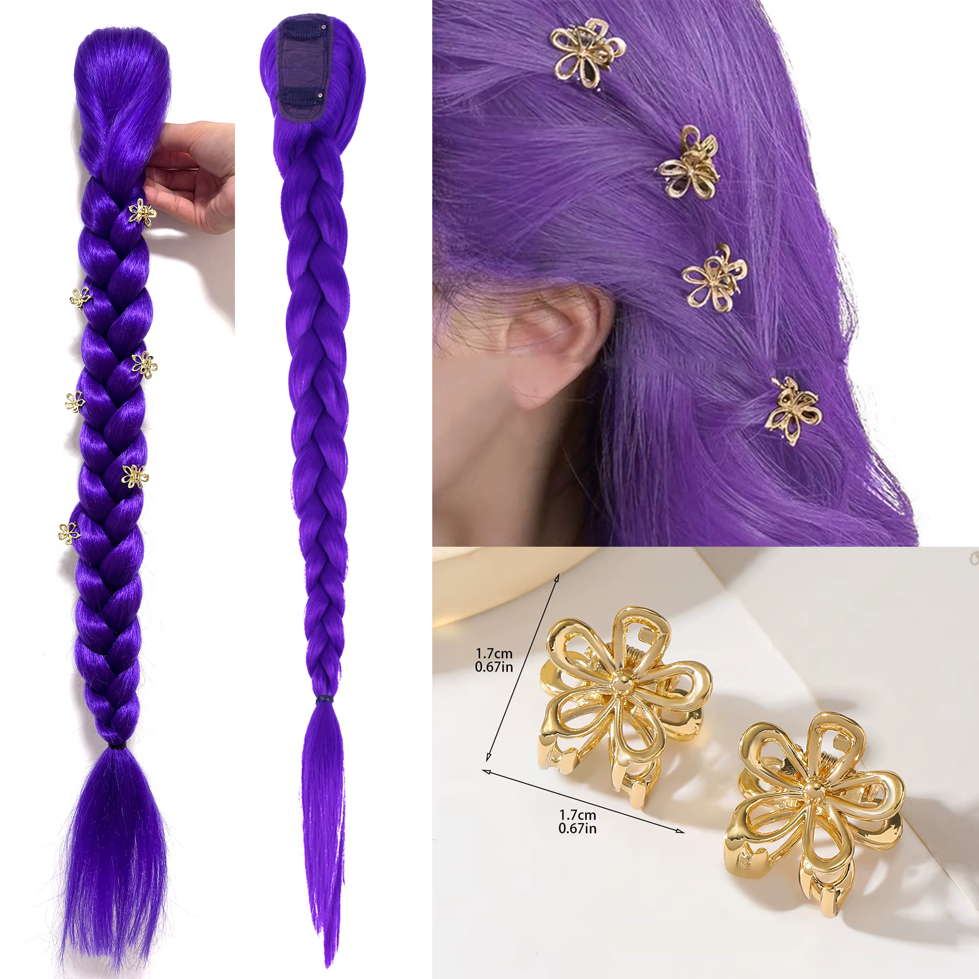 Extensions de cheveux synthétiques tressées violettes pour cosplay, 26 pouces, queue de cheval facil