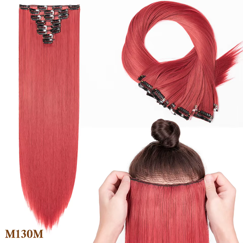 Extensions de cheveux synthétiques à clips, postiches lisses de 26 pouces, 8 pièces/ensemble, résist