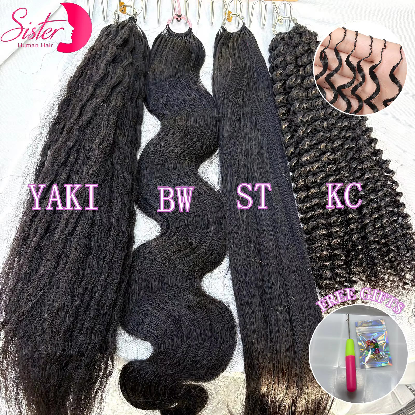 Extensions de cheveux humains au Crochet pré-séparés sans nœuds, cheveux crépus bouclés, plumes au C