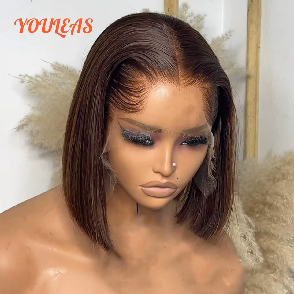 Lagos – perruque Bob Lace Frontal Wig naturelle, cheveux lisses, courts, blond foncé, 13x4 HD, sans
