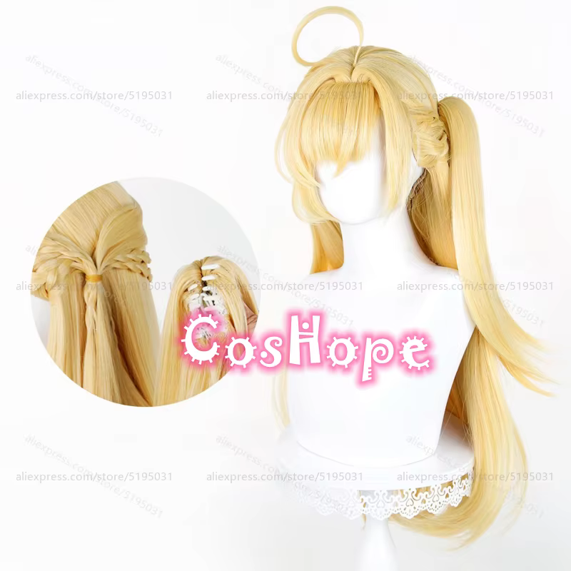 ZZZ Cissia – perruque de cosplay avec queue de cheval, perruque synthétique longue de 72cm, dorée, r