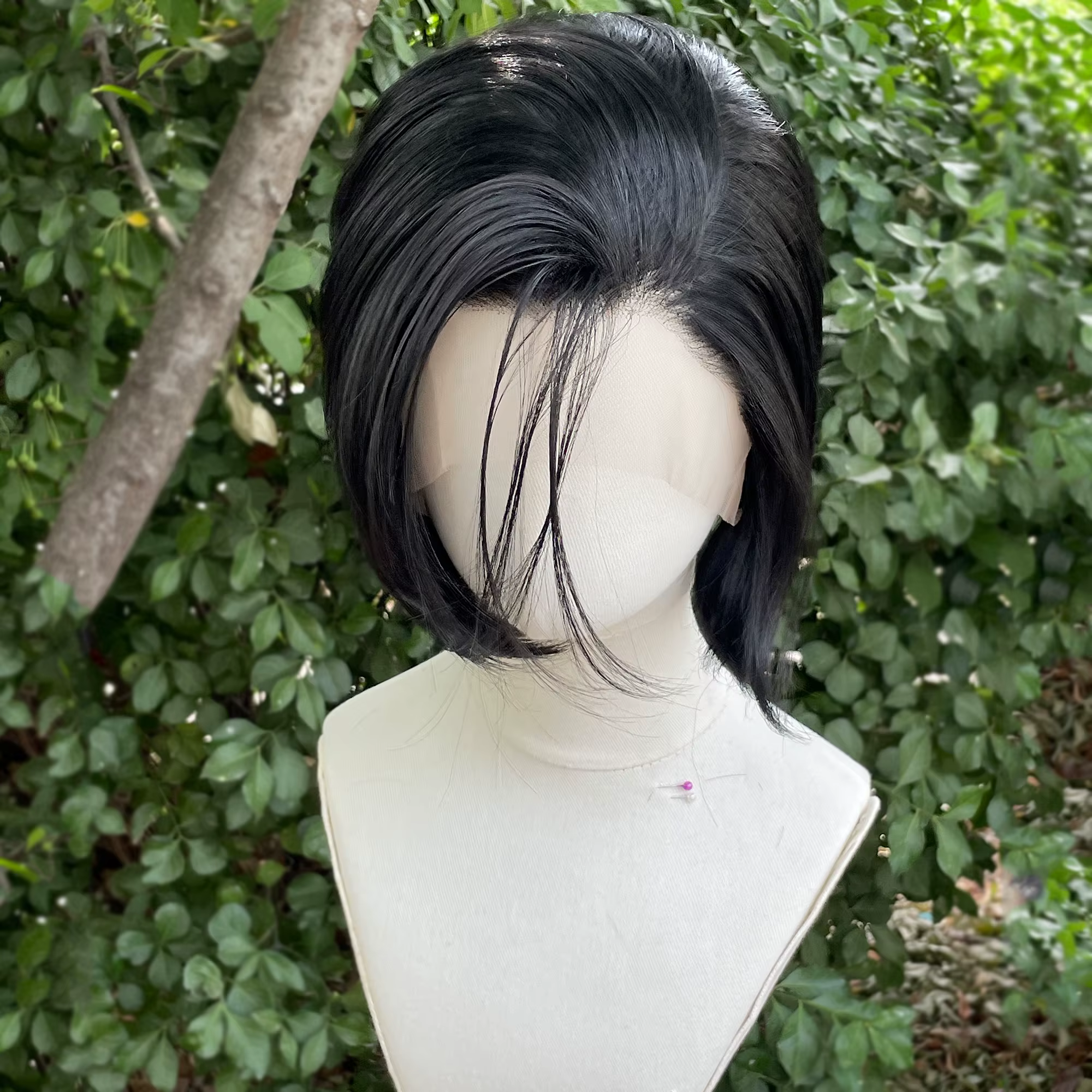 # Perruque Lace Front Wig synthétique courte noire de jais, perruque de Cosplay pour hommes et femme