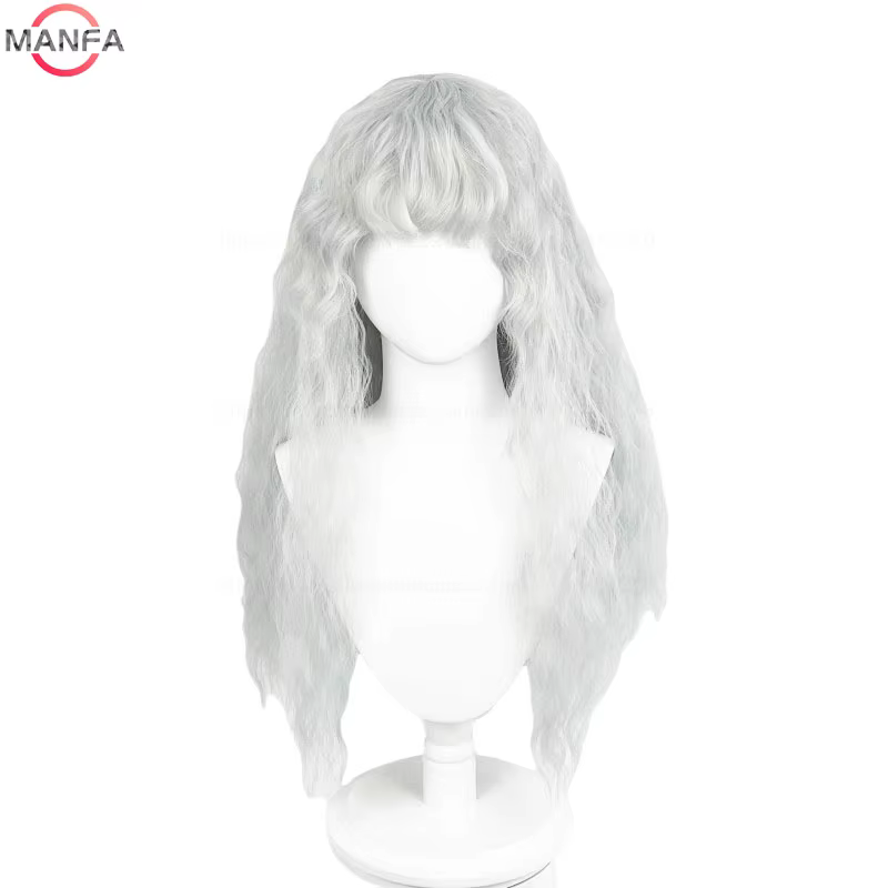 Griffith Cosplay perruque gris clair bouclés ondulés longs résistant à la chaleur perruques de cheve