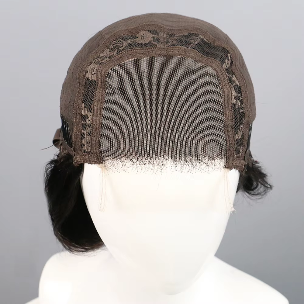 Perruque PixieCut en Cheveux Humains 13x4 Bouclée Rose Courte, Perruque Frontale en Dentelle 4x4 Cou