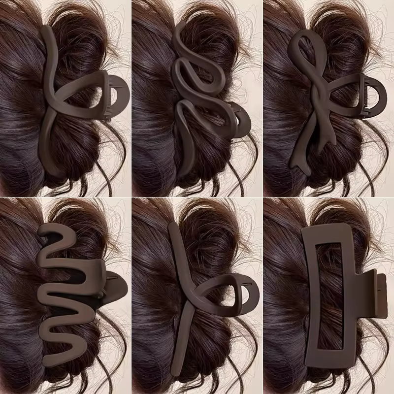 Grande pince à cheveux géométrique marron élégante pour femmes et filles, joli ornement capillaire,