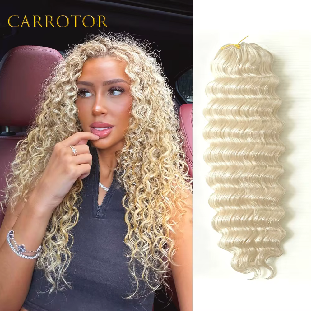 Extensions de cheveux humains tressées au crochet, couleur blond miel 613, ondulations profondes, pr