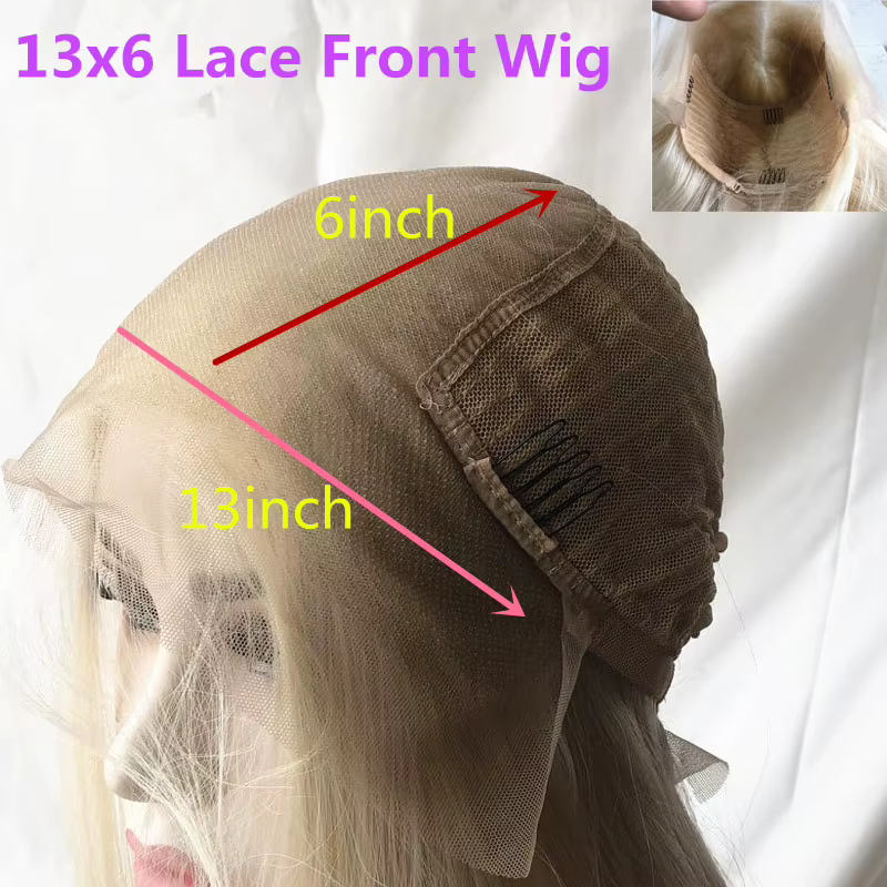 Platine-Perruque Full Lace Wig Brésilienne Naturelle, Cheveux Blonds Agaçants, Transparent HD, Nmini