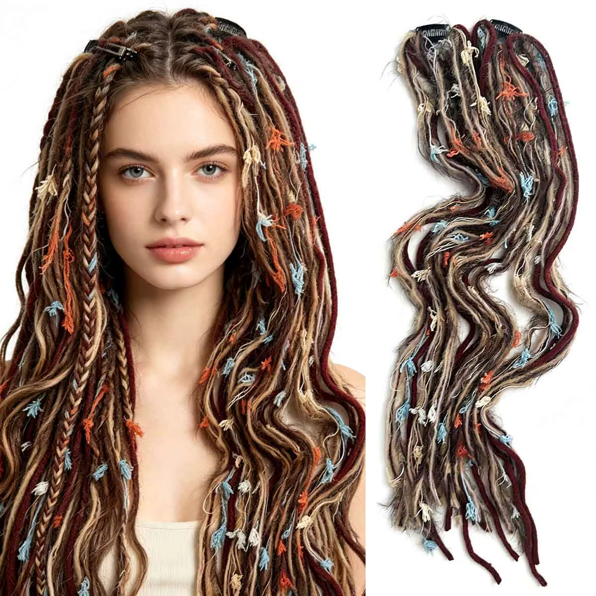 Extensions capillaires synthétiques à clipser, rose pastel, style Macaron, fausses locks, faites à l