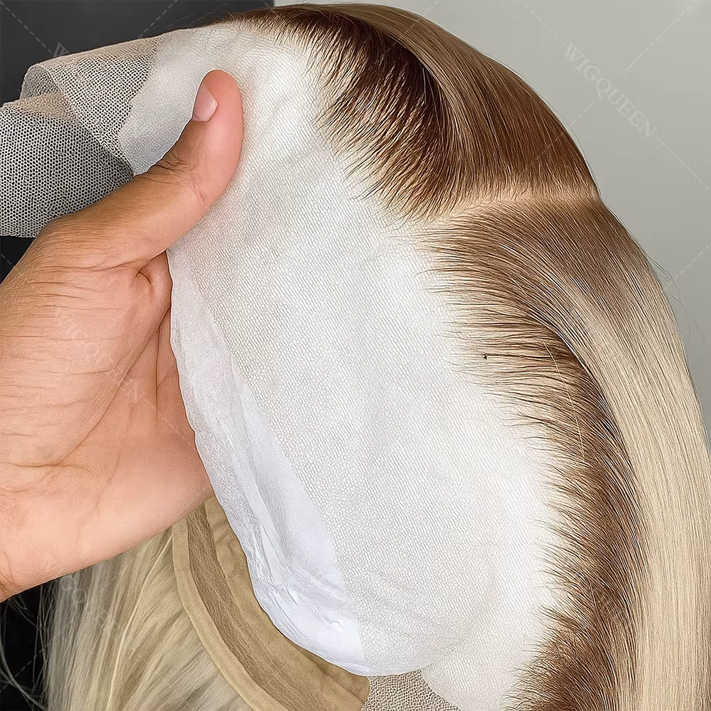 Perruque Bob Lace Front Wig naturelle lisse, cheveux courts à reflets, racines foncées, 13x4, couleu