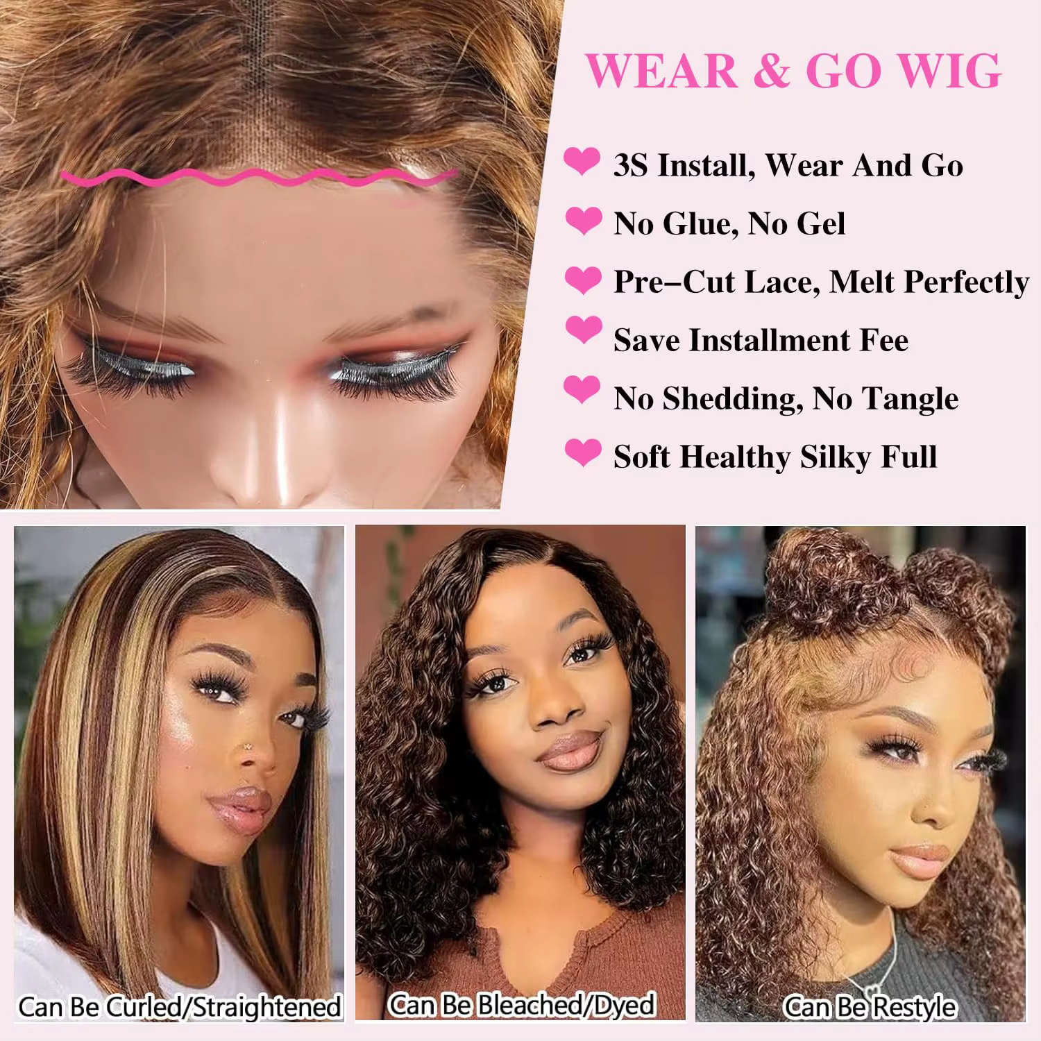4/27 mettre en évidence la couleur bouclés Bob perruque cheveux humains vague profonde 200% densité