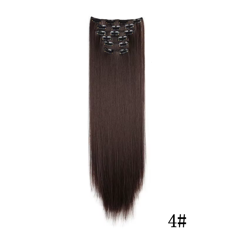 Extensions de cheveux synthétiques à clips, longues et lisses, blondes et noires, résistantes à la c
