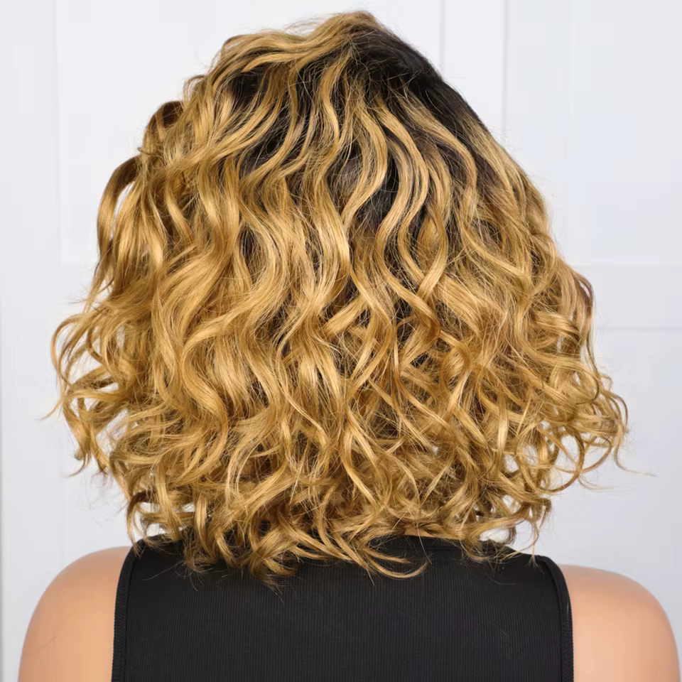Lekker Ombre Blonde courte ondulée Bob 13x1 C partie dentelle avant perruque de cheveux humains pour