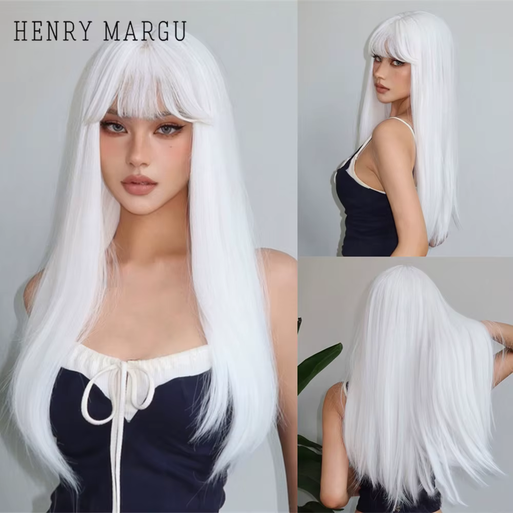 HENRY MARGU – perruques synthétiques longues et lisses blanches pour femmes, faux cheveux colorés de