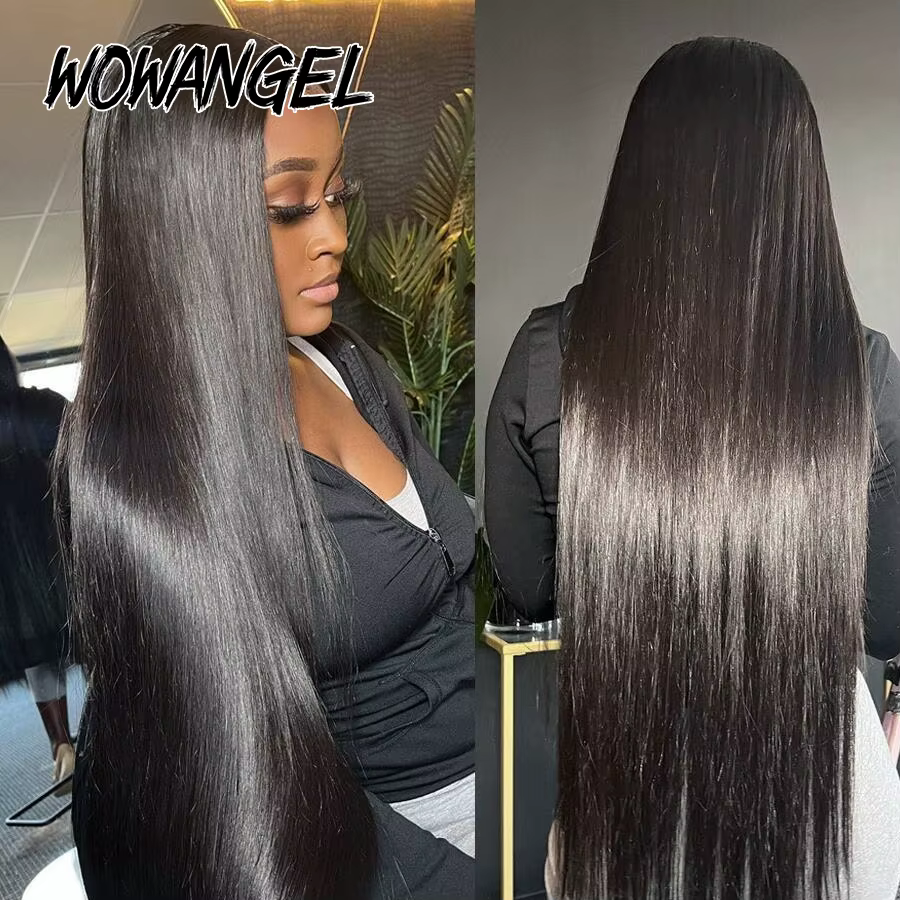Wow Angel-Perruque sans colle noire de jais pour femme, fermeture à lacet HD, perruques de cheveux h