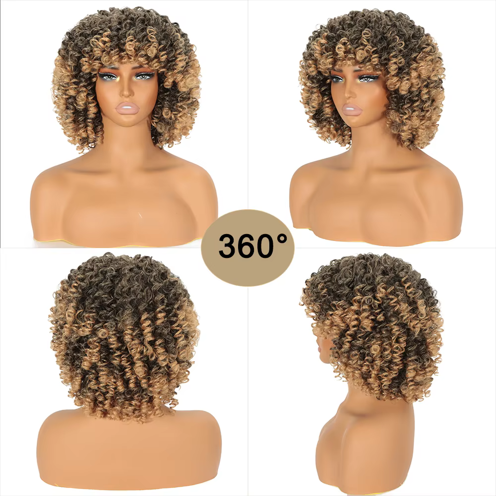 Perruques bouclées blondes pour femmes perruques courtes Afro crépues bouclées avec frange perruque