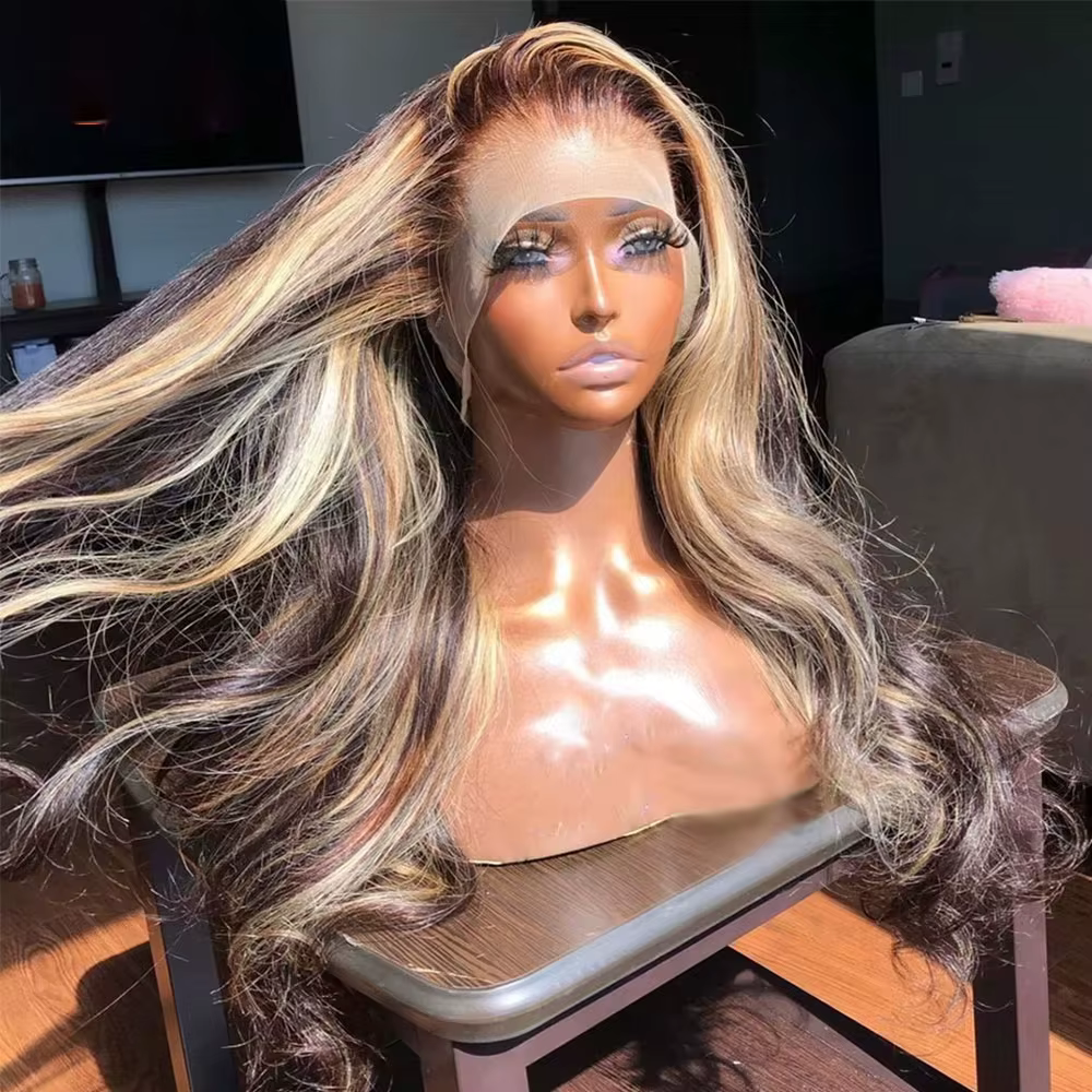 P4/27 miel blond 34 pouces droite dentelle avant perruques mettre en évidence sans colle perruque ch