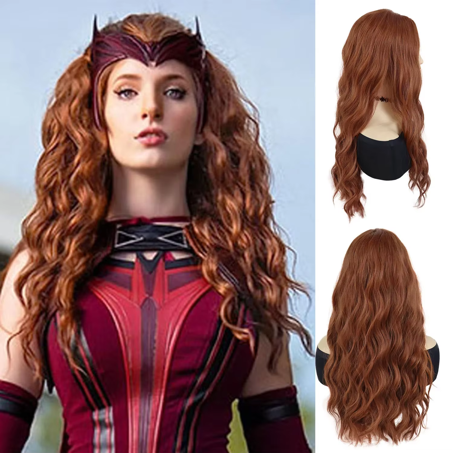 Perruques synthétiques rouges longues pour femmes, style anime cosplay, avec raie au milieu, perruqu