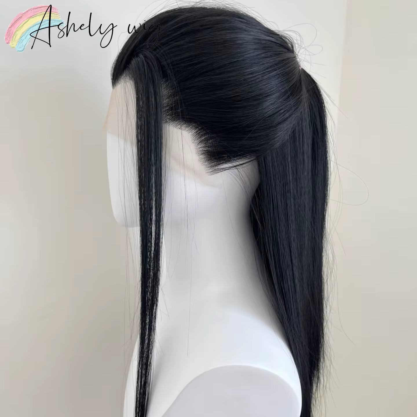 Ashely Widow's Peak Wig – Perruque synthétique noire à dentelle frontale 26 pouces 13*4, cheveux rai