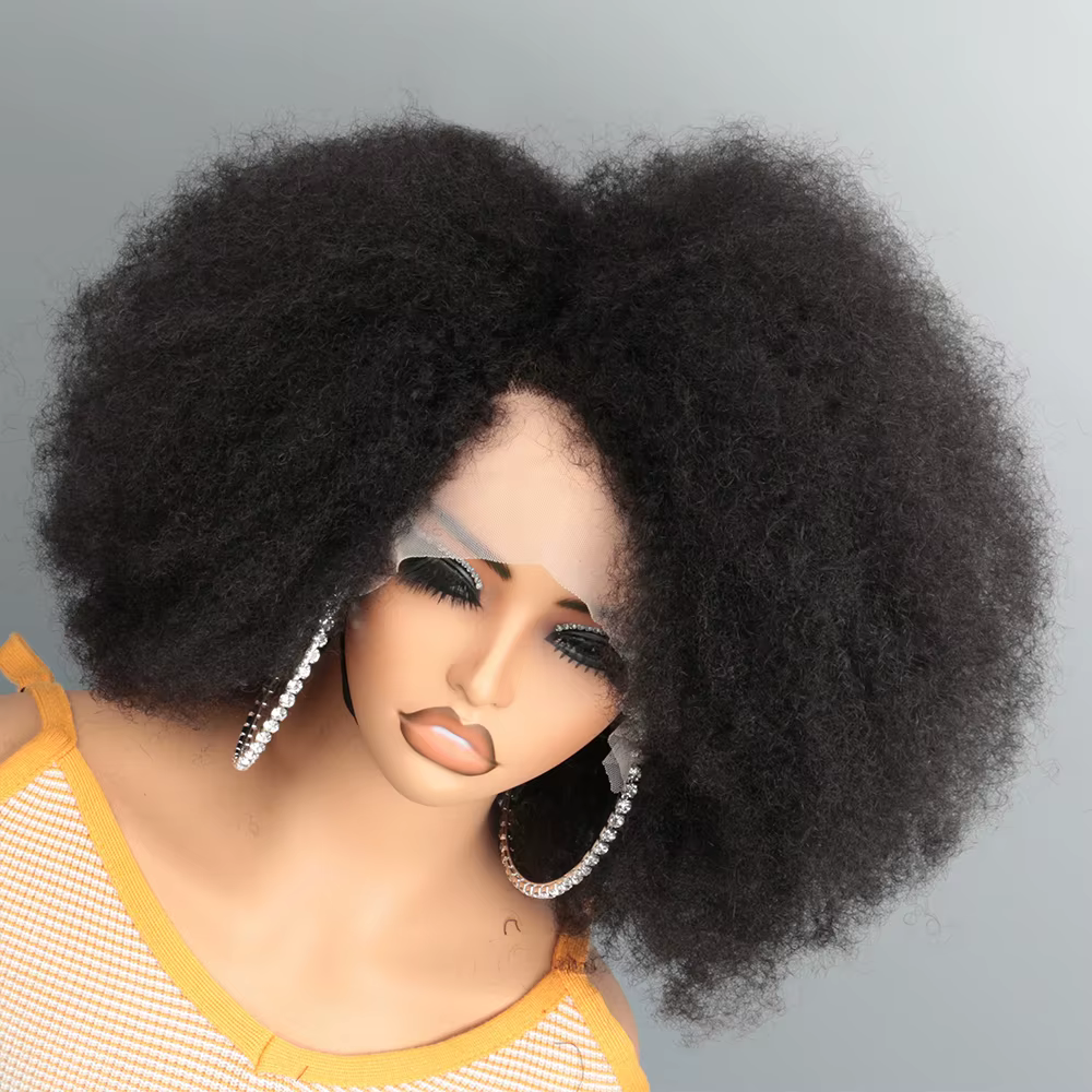 Afro crépus bouclés dentelle avant perruque couleur naturelle Afro Bob cheveux humains naissance des