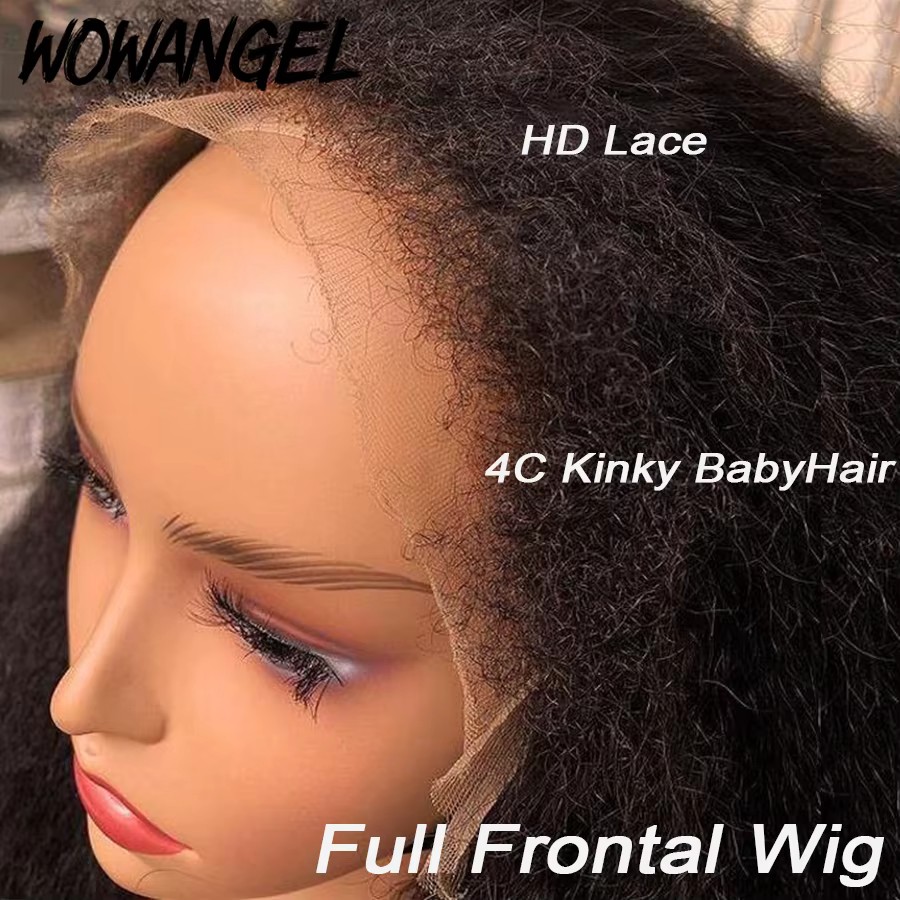 13x6 HD Lace Full Frontal 4C Kinky Baby Hair 250% / 180% Afro Kinky Straight HD Full Frontal Wig Rem