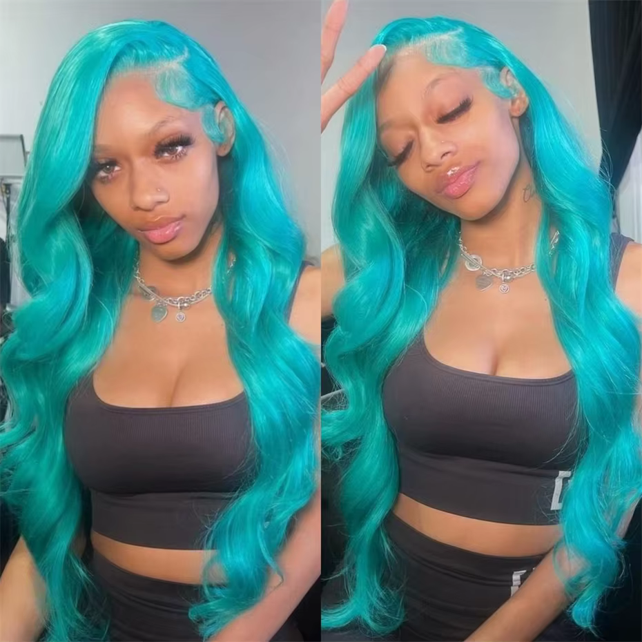 13x6 sarcelle océan bleu dentelle avant perruque cheveux humains vague de corps 613 Blonde dentelle 